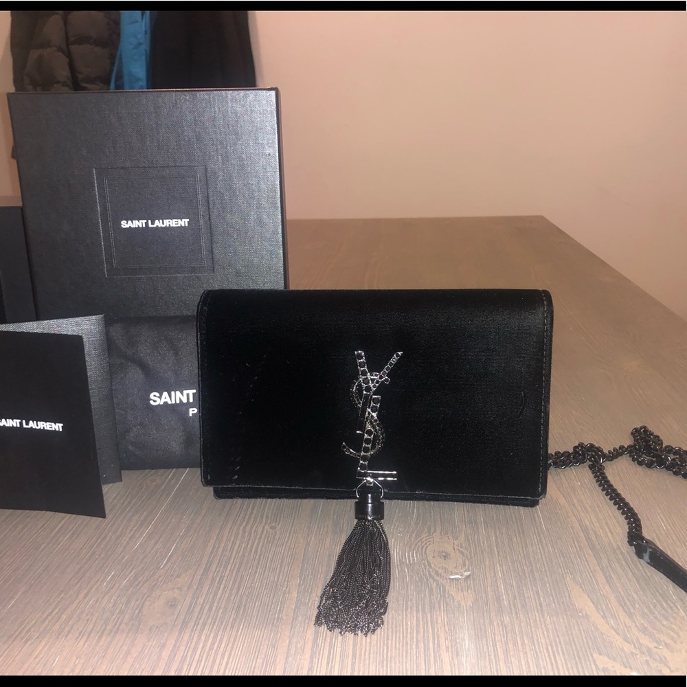 YLS Black Velvet Crossbody w/ Gunmetal Hardware